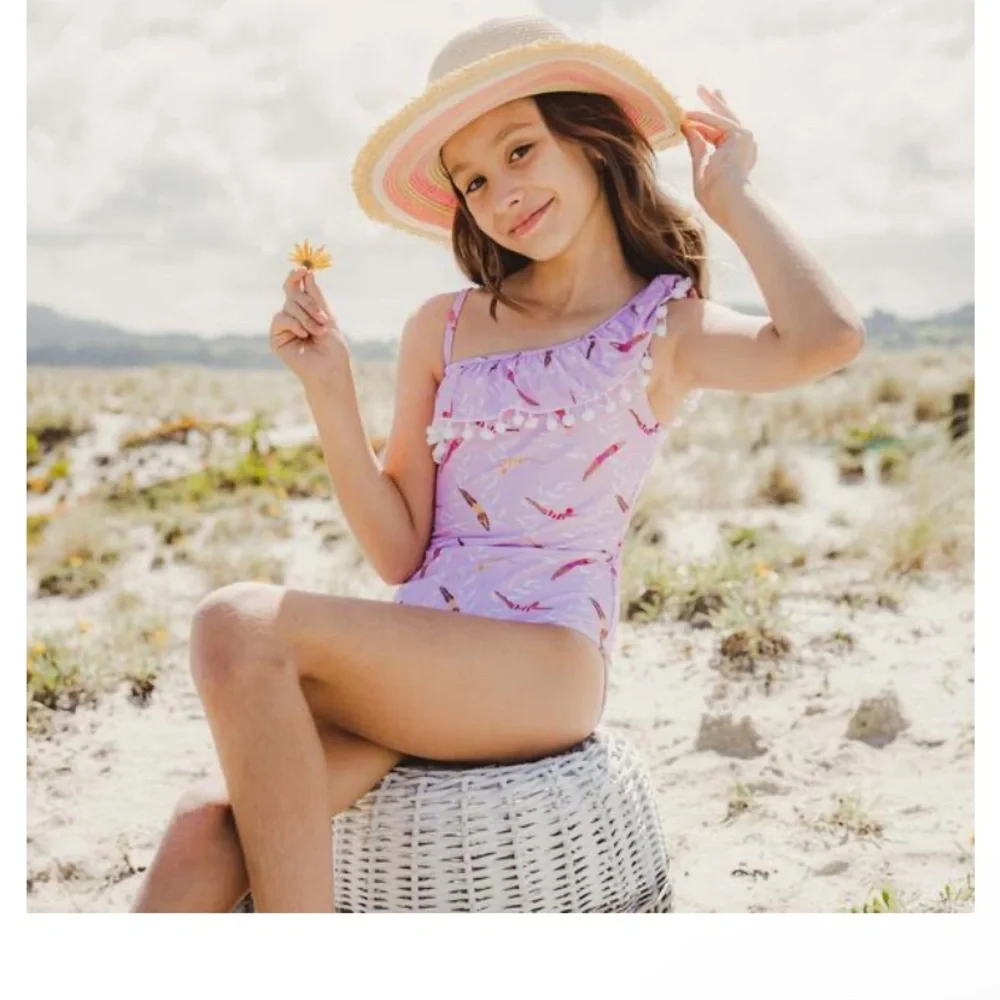 667 snapper rock Pink One-Shoulder toddler girls one piece swimsuit boho mermaid